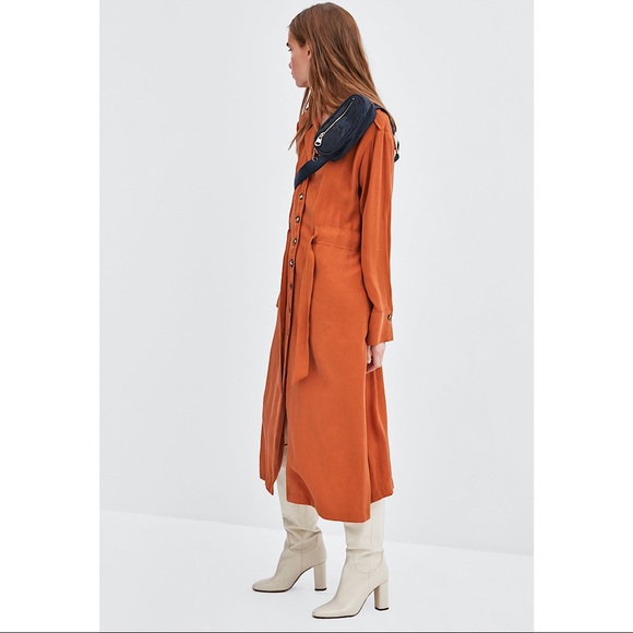 Zara Terracotta Flowing Midi Shirt Dress NWT Med - Picture 10 of 11
